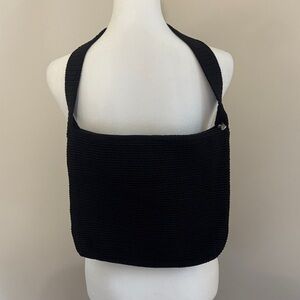 The Sak Black Crochet Top Zipper Classic Shoulder Bag Made in Indonesia